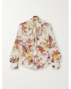 Zimmermann Matchmaker Crystal-Embellished Floral-Print Linen And Silk-Blend Shirt - White