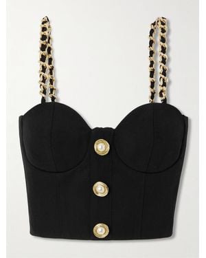 Balmain Embellished Wool Bustier Top - Black