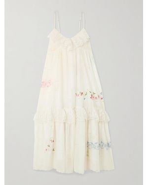 Eka Teek Tiered Ruffled Embroidered Cotton And Silk-Blend Voile Midi Dress - Natural