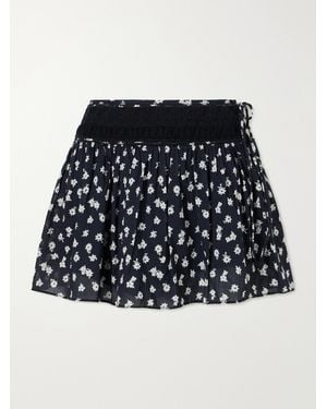 Posse Danielle Floral-Print Lace-Trimmed Cotton-Voile Mini Skirt - Black