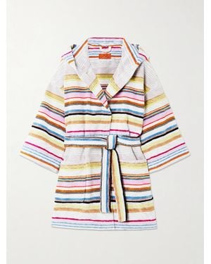 Missoni Moonshadow Hooded Striped Metallic Cotton-Blend Terry Robe - Grey
