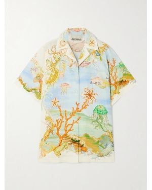 ALÉMAIS Sam Pauletto Emerald Cove Hemd Aus Bedruckter Leinengaze - Mettallic