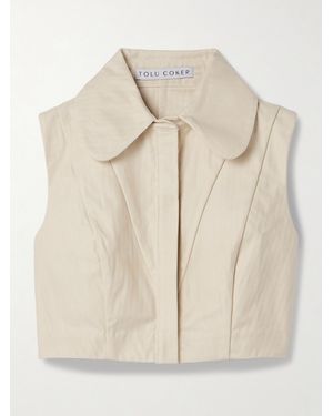 Tolu Coker Cropped Paneled Herringbone Cotton Top - Natural