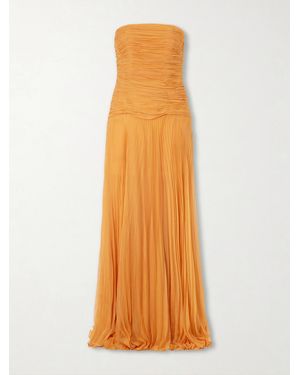 ANDRES OTALORA Puente De Sol Pleated Crinkled Silk-Chiffon Maxi Dress - Orange