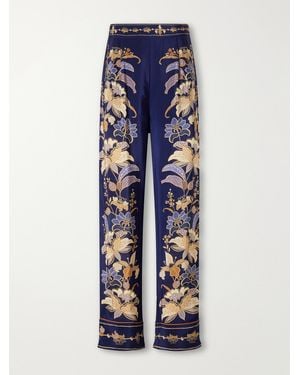 FARM Rio Lara Floral-Print Crepe De Chine Wide-Leg Trousers - Blue