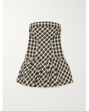 Rosie Assoulin Strapless Gathered Checked Canvas Peplum Top - White