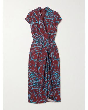 Dries Van Noten Wrap-Effect Floral-Print Satin Midi Dress - Red