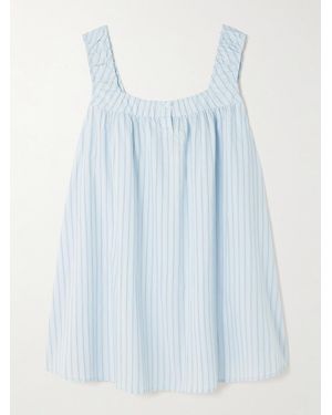 Deiji Studios Yoke Striped Cotton-Poplin Mini Dress - Blue