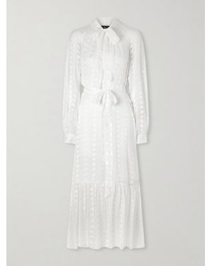 Etro Pussy-Bow Belted Tiered Jacquard Silk-Chiffon Midi Dress - White