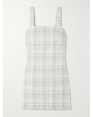 Theory Checked Cotton And Linen-Blend Mini Dress - White