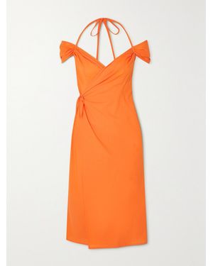 Ioannes Romeo Cold-Shoulder Cotton Halterneck Wrap Dress - Orange