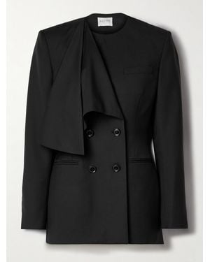 Salon 1884 Net Sustain Iveta Double-Breasted Draped Wool Blazer - Black