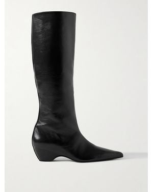 KHAITE Sybil Glossed-Leather Knee Boots - Black