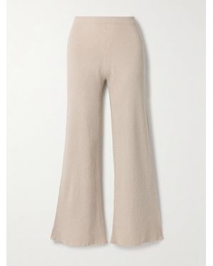 The Elder Statesman Delicash Ribbed Cashmere And Silk-Blend Wide-Leg Pants - Natural