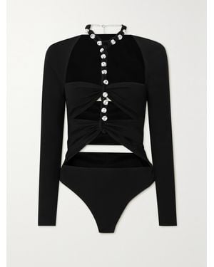 Area Embellished Cutout Stretch-Jersey Bodysuit - Black