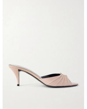 Saint Laurent Babylone Embellished Gathered Leather Mules - Natural