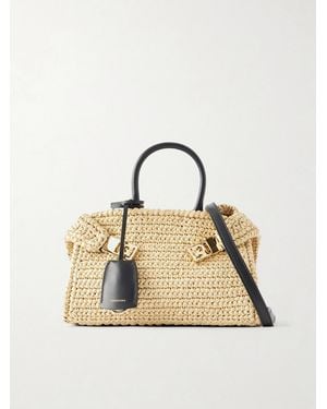Ferragamo Hug Leather-Trimmed Raffia Mini Shoulder Bag - Metallic