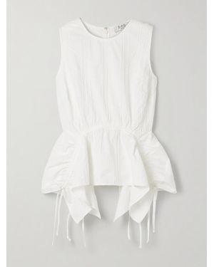Sea Camden Ruched Embroidered Cotton-Poplin Peplum Top - White