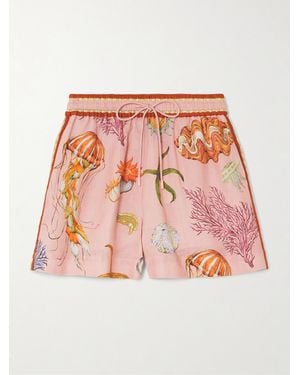 ALÉMAIS Sam Pauletto Nereids Shorts Aus Bedruckter Leinengaze - Pink