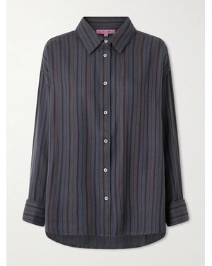 The Elder Statesman Striped Wool And Cashmere-Blend Twill Shirt - Blue