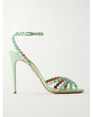 Aquazzura Tequila 105 Embellished Leather Sandals - Metallic