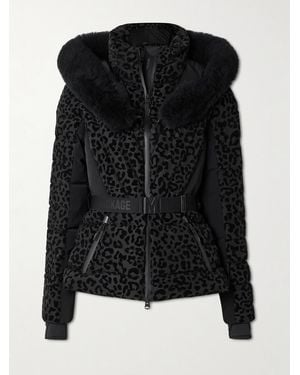 Mackage Elita Hooded Belted Shearling-Trimmed Flocked Down Ski Jacket - Black