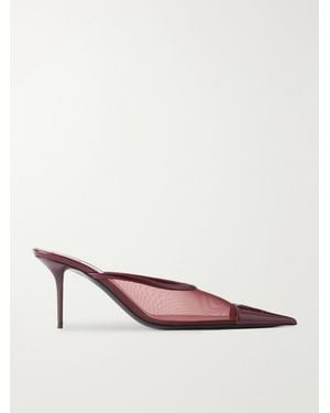 Saint Laurent Renée 75 Cassandre-Embroidered Leather-Trimmed Mesh Pumps - Pink