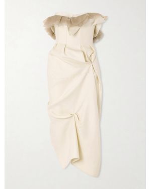 KHAITE Salm Frayed Ruffled Wool And Silk-Blend Cady Midi Dress - Natural