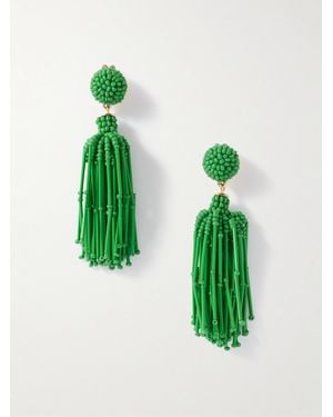 Carolina Herrera Tasselled Beaded-Tone Earrings - Green