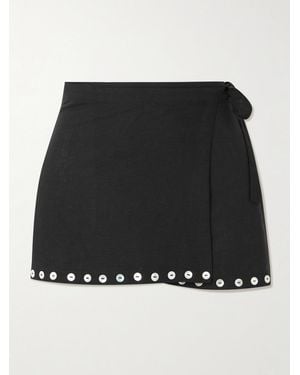 STAUD Zandra Button-Detailed Linen-Blend Mini Wrap Skirt - Schwarz