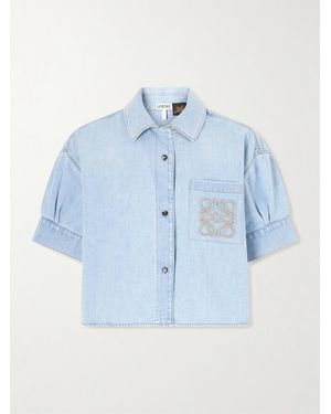 Loewe Paula's Ibiza Logo-Embroidered Cropped Denim Shirt - Blau