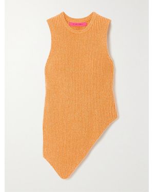 The Elder Statesman Asymmetric Ribbed Organic Cotton And Cashmere-Blend Tank - Orange