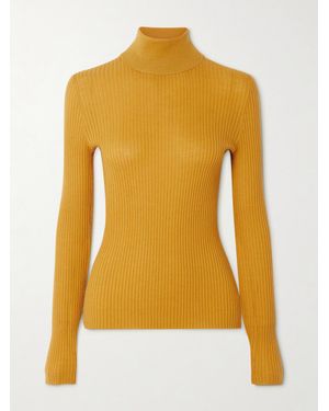 Gabriela Hearst Peppe Ribbed Cashmere And Silk-Blend Turtleneck Jumper - Yellow