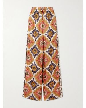 Cara Cara Amalfi Printed Satin-Twill Wide-Leg Trousers - White