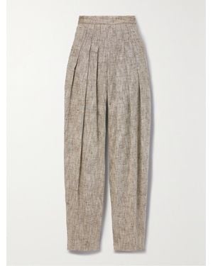 Loro Piana Asael Pleated Silk, Hemp And Cotton-Blend Tweed Tapered Pants - Multicolor