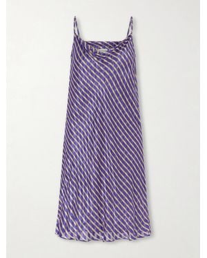 Dries Van Noten Draped Striped Satin And Chiffon Midi Dress - Purple