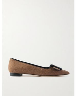 Manolo Blahnik Maysale Buckled Leather-Trimmed Wool Point-Toe Flats - Brown