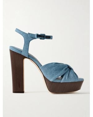 Jimmy Choo Heloise 120 Plateausandalen Aus Denim Mit Knoten - Blau