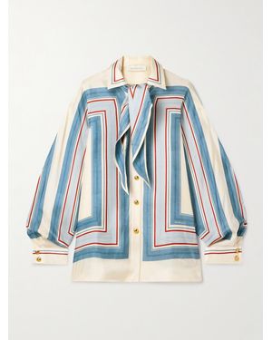 Zimmermann Tie-Neck Striped Silk-Twill Shirt - Blue