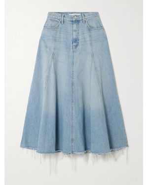 Mother The Full Swing Frayed Denim Midi Skirt - Blue