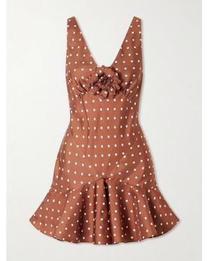 Rodarte Floral-Embellished Polka-Dot Silk-Twill Midi Dress - Red