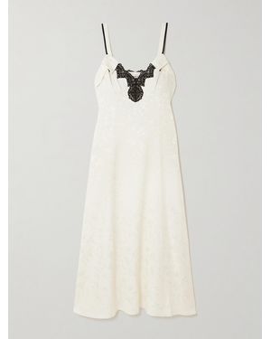 Maison Mayle Tati Crocheted Lace-Trimmed Silk-Jacquard Midi Dress - White