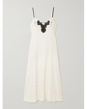 Maison Mayle Tati Crocheted Lace-Trimmed Silk-Jacquard Midi Dress - White