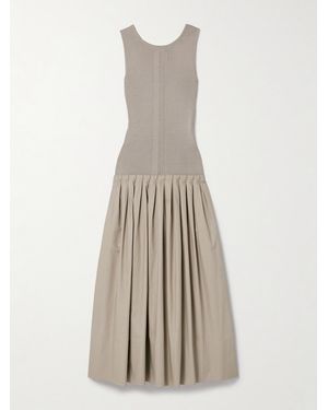 Proenza Schouler Gene Pointelle-Knit Silk And Cotton-Blend And Pleated Cotton-Poplin Midi Dress - Natural