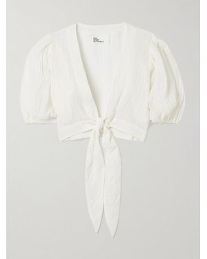 Lisa Marie Fernandez Cropped Tie-Front Linen-Blend Gauze Top - White