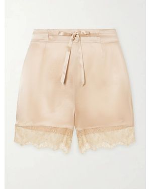Carine Gilson Lace-Trimmed Silk-Satin Shorts - Natural