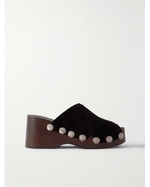 Ganni Studded Suede Platform Mules - Black
