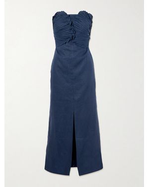 ANDRES OTALORA Bajo Palmera Strapless Pleated Linen Maxi Dress - Blue