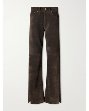B Sides Charlot Split Hem Suede Mid-Rise Wide-Leg Jeans - Brown