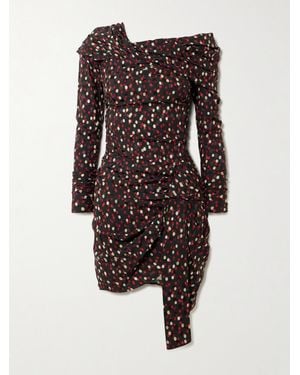 Isabel Marant Elara Asymmetric Draped Polka-Dot Stretch-Silk Dress - Red